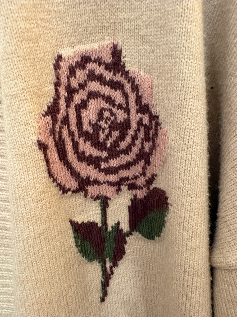 torrid Cream Open-Front Cardigan with Rose Intarsia - Picture 3 of 5